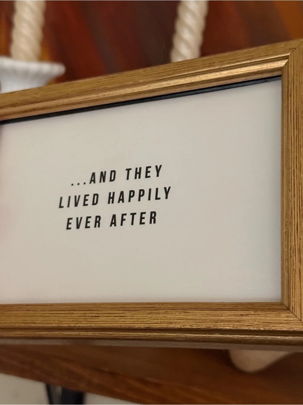 New happily ever after wedding couple in vtg 4x6”Gold Frame Inspirational Quote